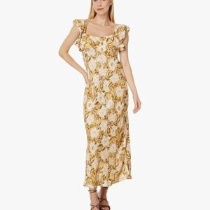 Madewell Women's Size 10 Midi Dress Flutter Sleeve Yellow Gold Floral Boho Girly